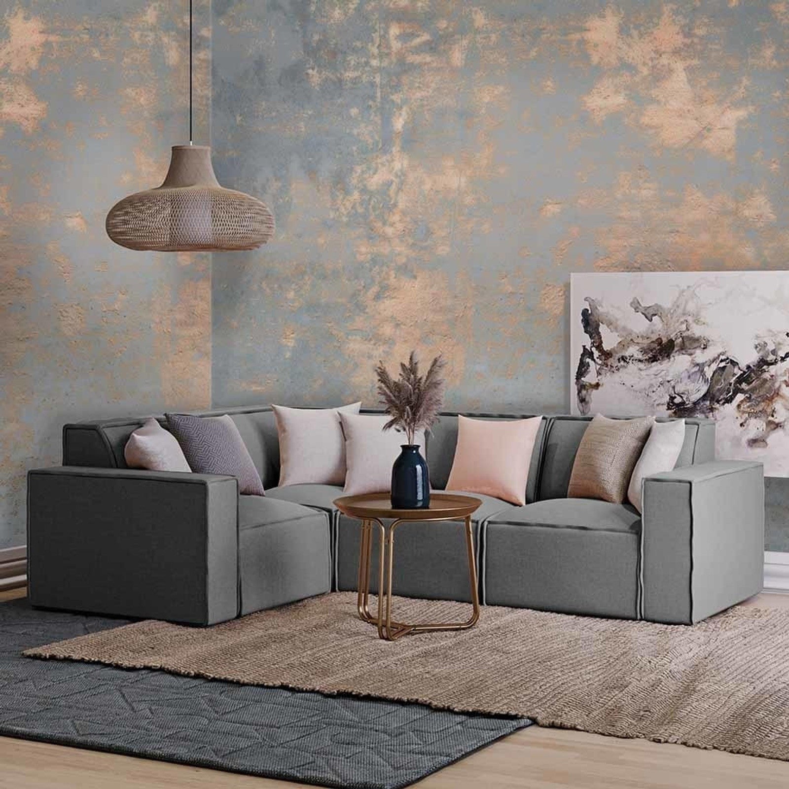 Ivanna Fabric Corner Modular Sofa - Grey