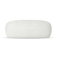 Jamie 110cm Bouclé Fabric Ottoman in Cream White, featuring a low, rectangular design with soft, rounded corners and upholstered in textured bouclé fabric, offering a spacious and elegant footrest.