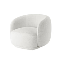 Janelle Boucle Curved Accent Chair – Cream White, featuring a plush, curved design upholstered in premium bouclé fabric with a solid wood frame, offering ergonomic support and spacious seating.