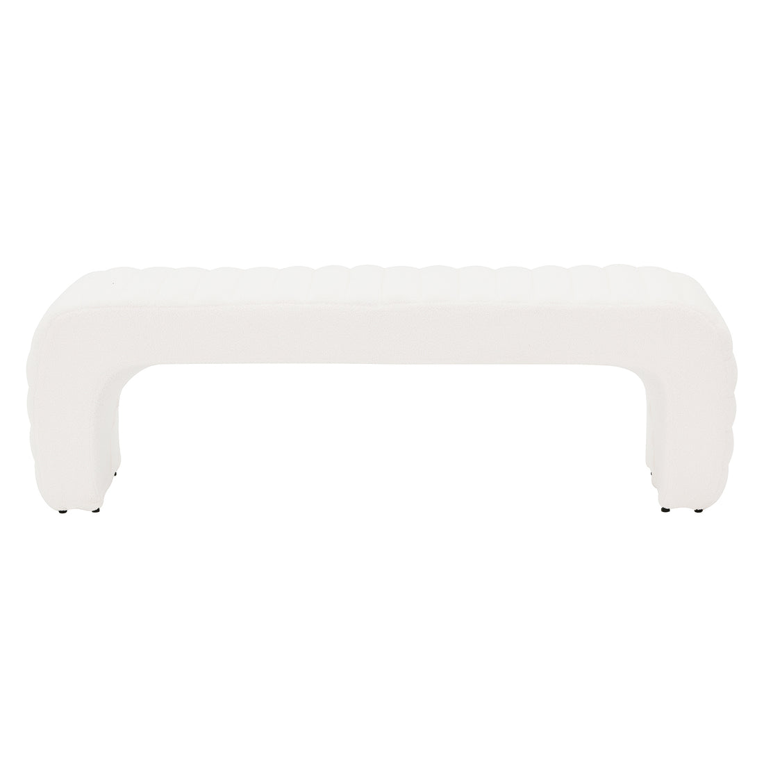 Josie Curved Bouclé Fabric Bench Seat in Cream White features a modern U-shaped design with textured bouclé upholstery, seamlessly integrated legs, and a sleek, low-profile silhouette ideal for stylish, comfortable seating.
