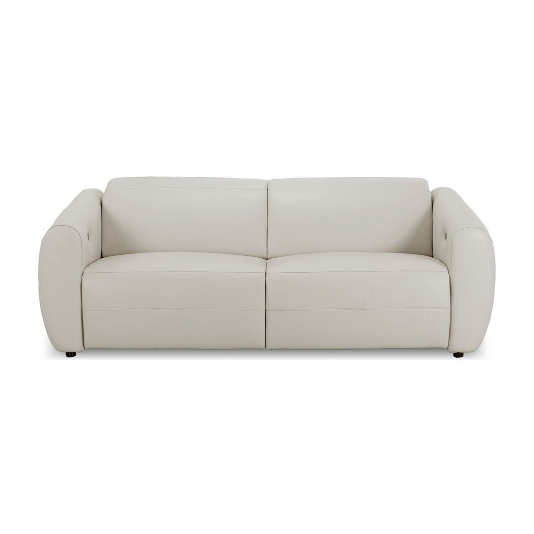Modern light beige sofa on a white background, front view