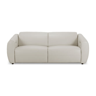 Modern light beige sofa on a white background, front view
