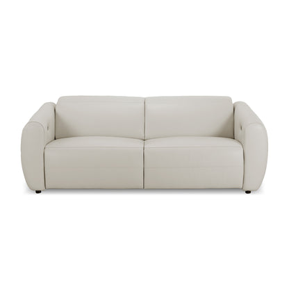 Modern light beige sofa on a white background, front view