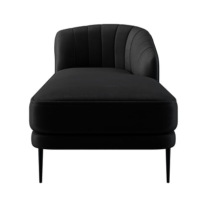 Kaj Velvet Daybed with Left Armrest in Black, featuring a modern design with a curved backrest, slender tapered legs, and upholstered in durable velvet fabric, perfect for versatile living spaces.