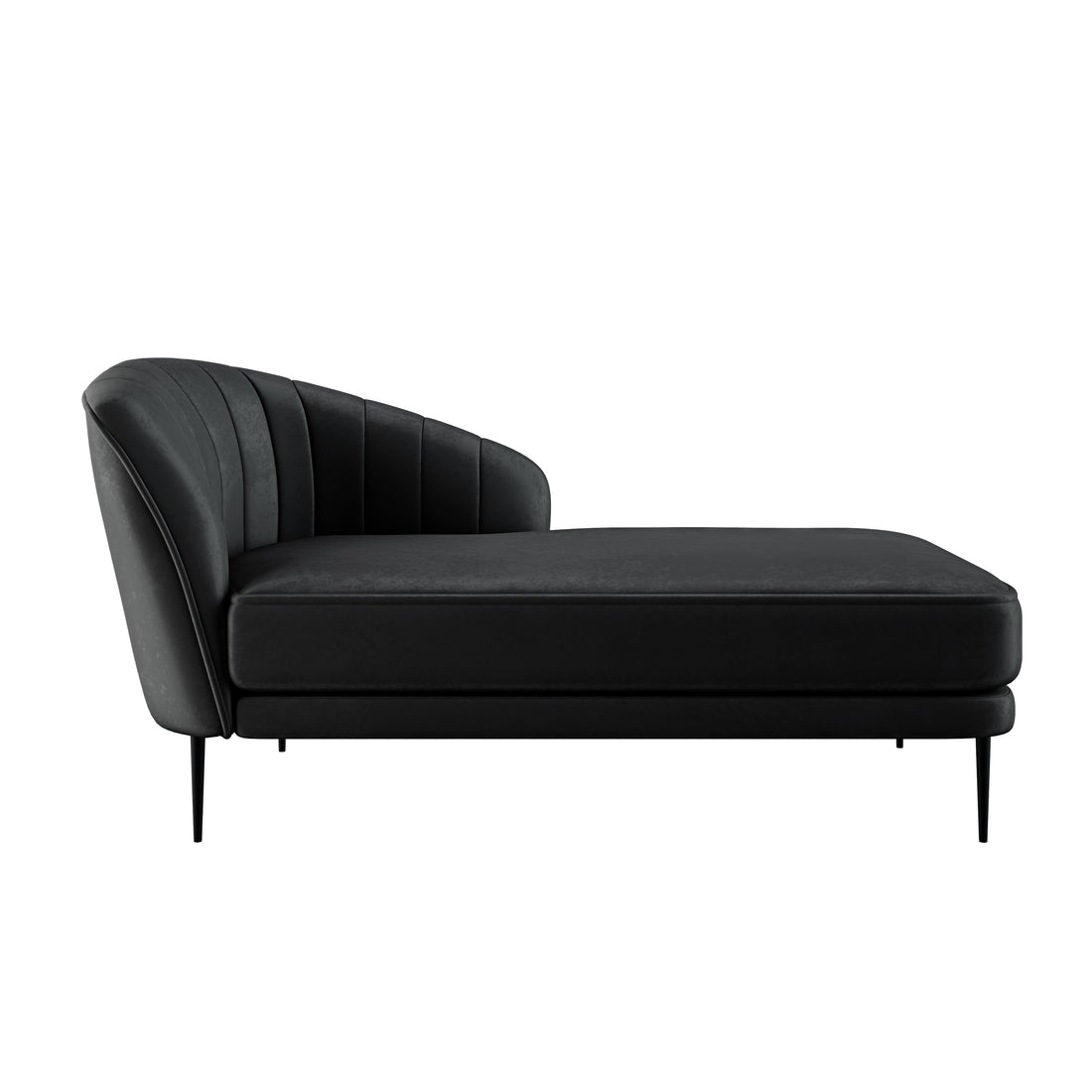 Kaj Velvet Daybed with Right Armrest in Black