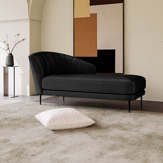 Kaj Velvet Daybed with Right Armrest in Black