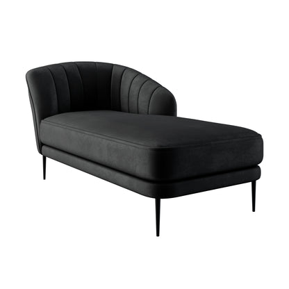 Kaj Velvet Daybed with Right Armrest in Black