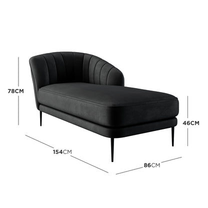 Kaj Velvet Daybed with Right Armrest in Black