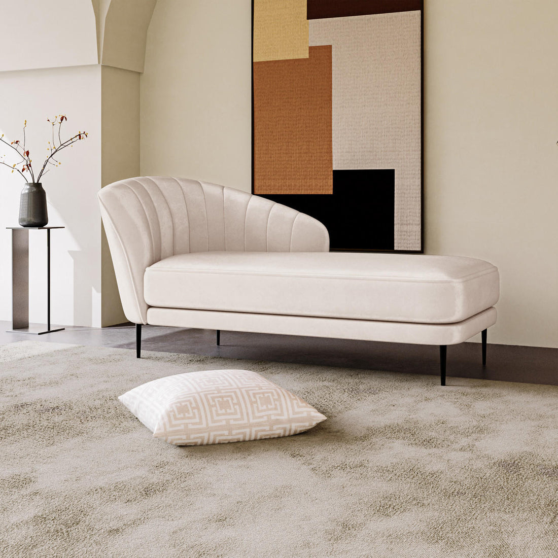 Kaj Velvet Daybed - Right Armrest - Cream-Lifestyle