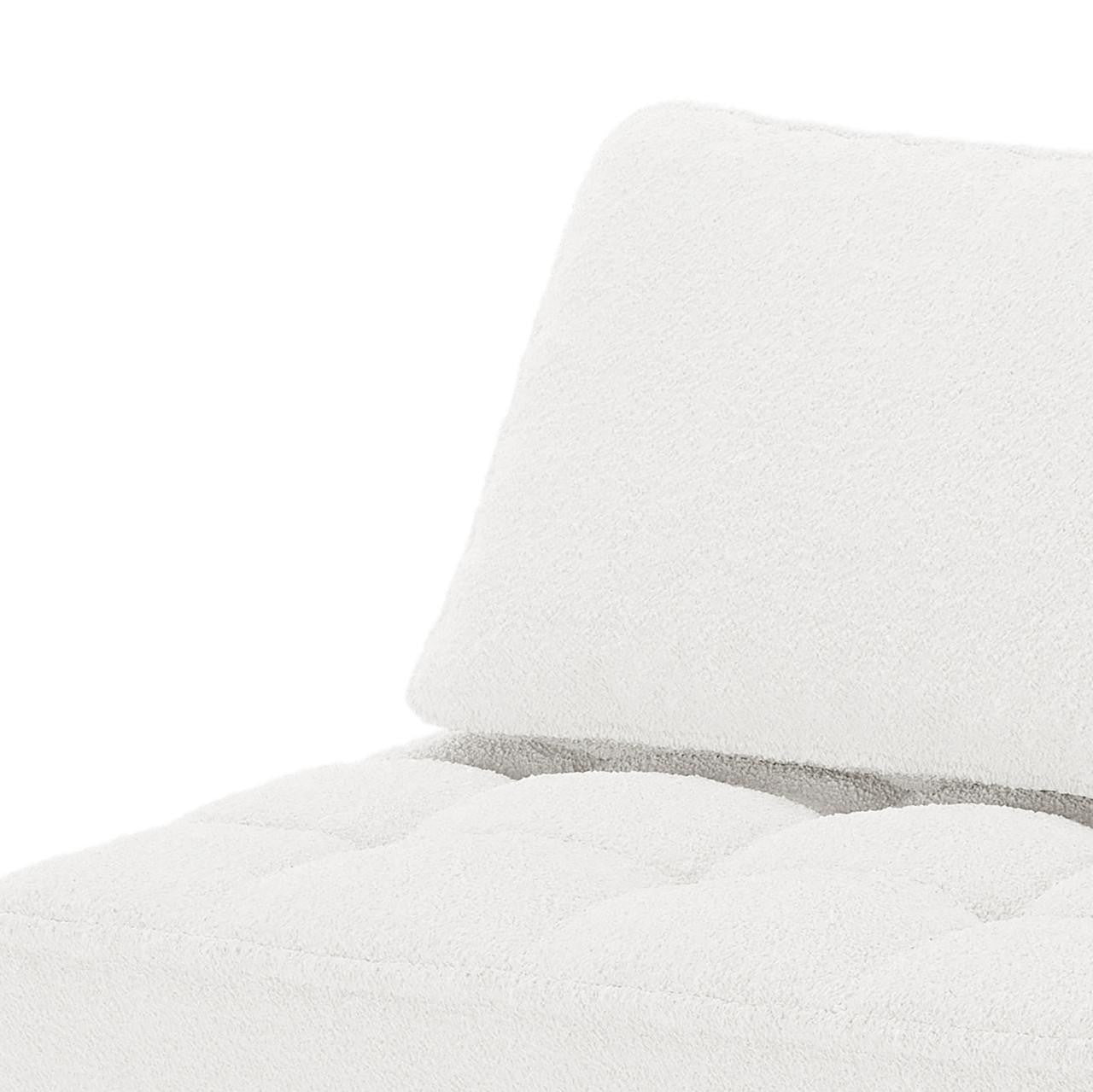 Close-up of the textured, tufted seat cushion and back pillow of the Kazumi 4 Seater Boucle Modular Sofa Set in Cream White, showcasing its soft boucle fabric and modern design.