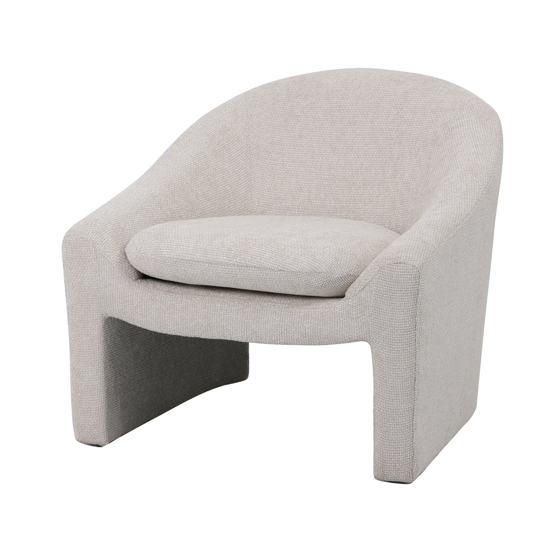 Close-up of the Kotrina Linen Chenille Accent Armchair showcasing its elegant curved design and plush, textured chenille fabric, highlighting the deep seating and inviting comfort.