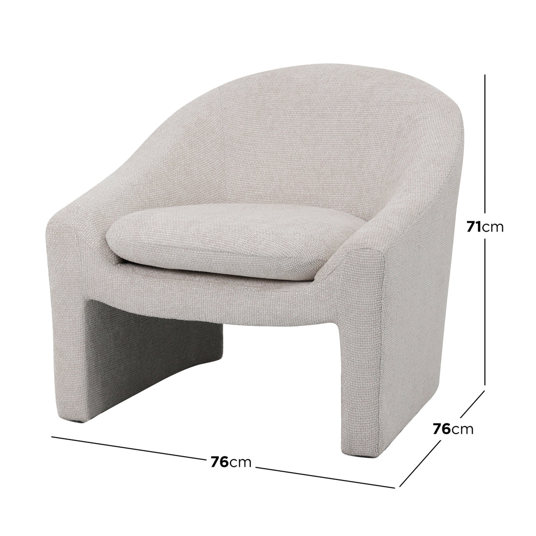 Close-up of the Kotrina Linen Chenille Accent Armchair showing its plush, deep seating and gently curved modern design, wrapped in textured chenille fabric for a comfortable and stylish look.