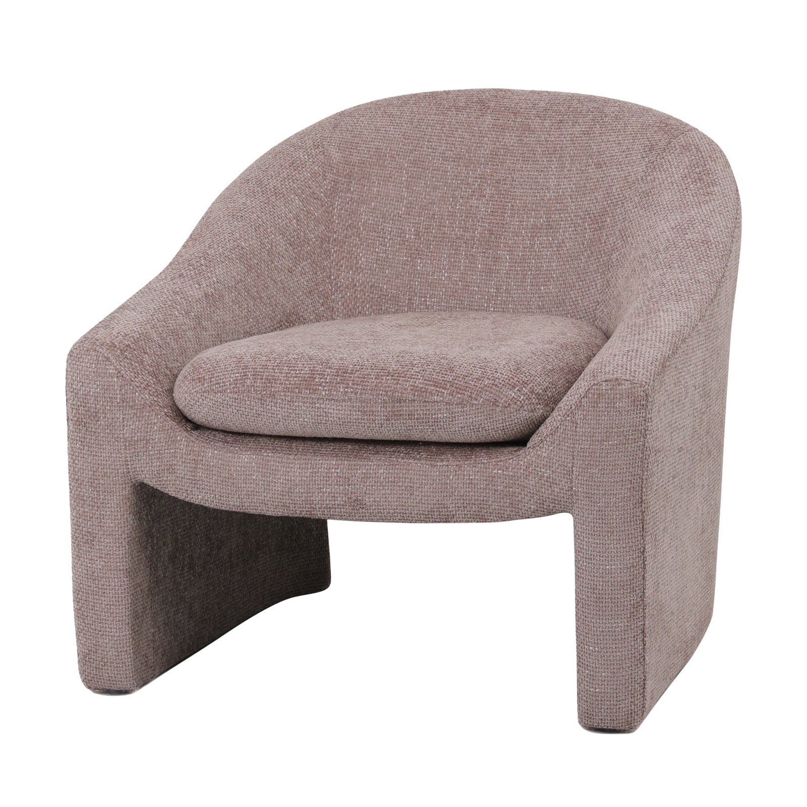 Kotrina Linen Chenille Accent Armchair Light Pink with curved modern design, deep seating, and textured upholstery. Features plush 9cm cushion and ergonomic structure for comfort and style.