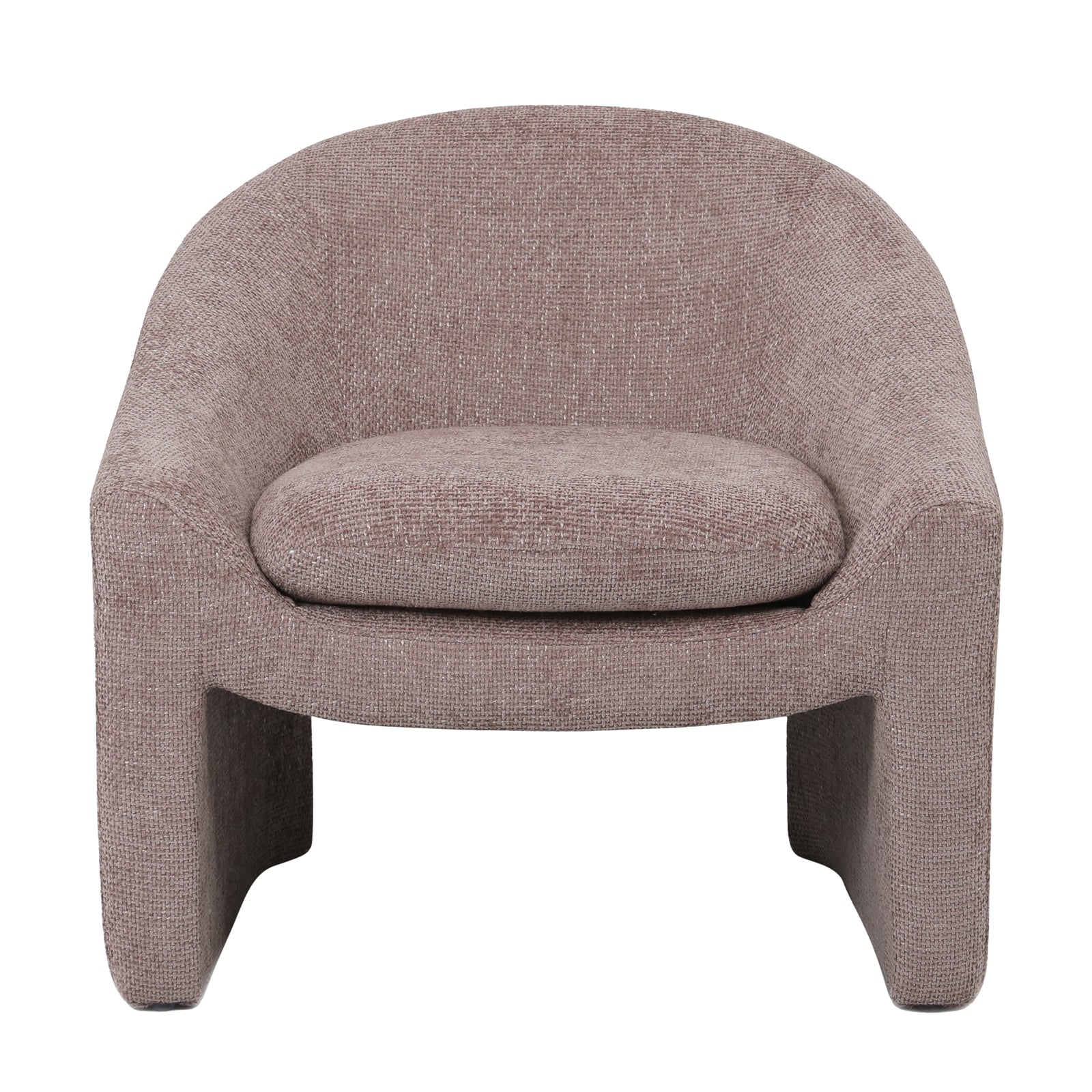 Kotrina Linen Chenille Accent Armchair Light Pink features a close-up view of its soft, textured chenille upholstery and elegantly curved armrests, highlighting the chair's plush cushion and modern design.