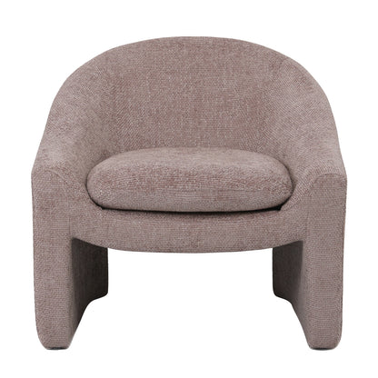 Kotrina Linen Chenille Accent Armchair Light Pink features a close-up view of its soft, textured chenille upholstery and elegantly curved armrests, highlighting the chair's plush cushion and modern design.