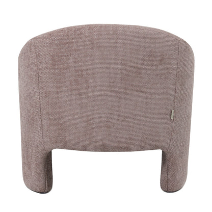 Kotrina Linen Chenille Accent Armchair Light Pink, showcasing a curved backrest and plush cushion, wrapped in soft, textured chenille fabric. Features deep seating and a sleek, supportive design.