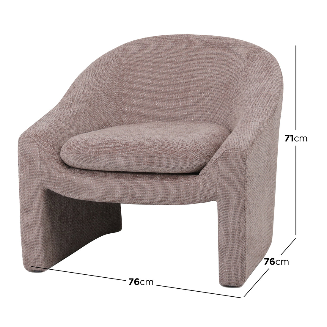 Kotrina Linen Chenille Accent Armchair Light Pink featuring a curved modern design, textured chenille upholstery, and deep seating. The armchair's ergonomic structure and solid wood frame ensure comfort and stability.