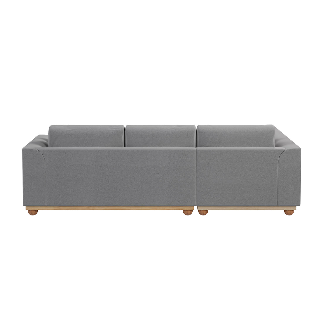 Laylah 3 Seater Fabric Hardwood Sofa with Left Chaise features a grey fabric upholstery, wooden legs, and a spacious design, embodying modern comfort and style for versatile home decor.