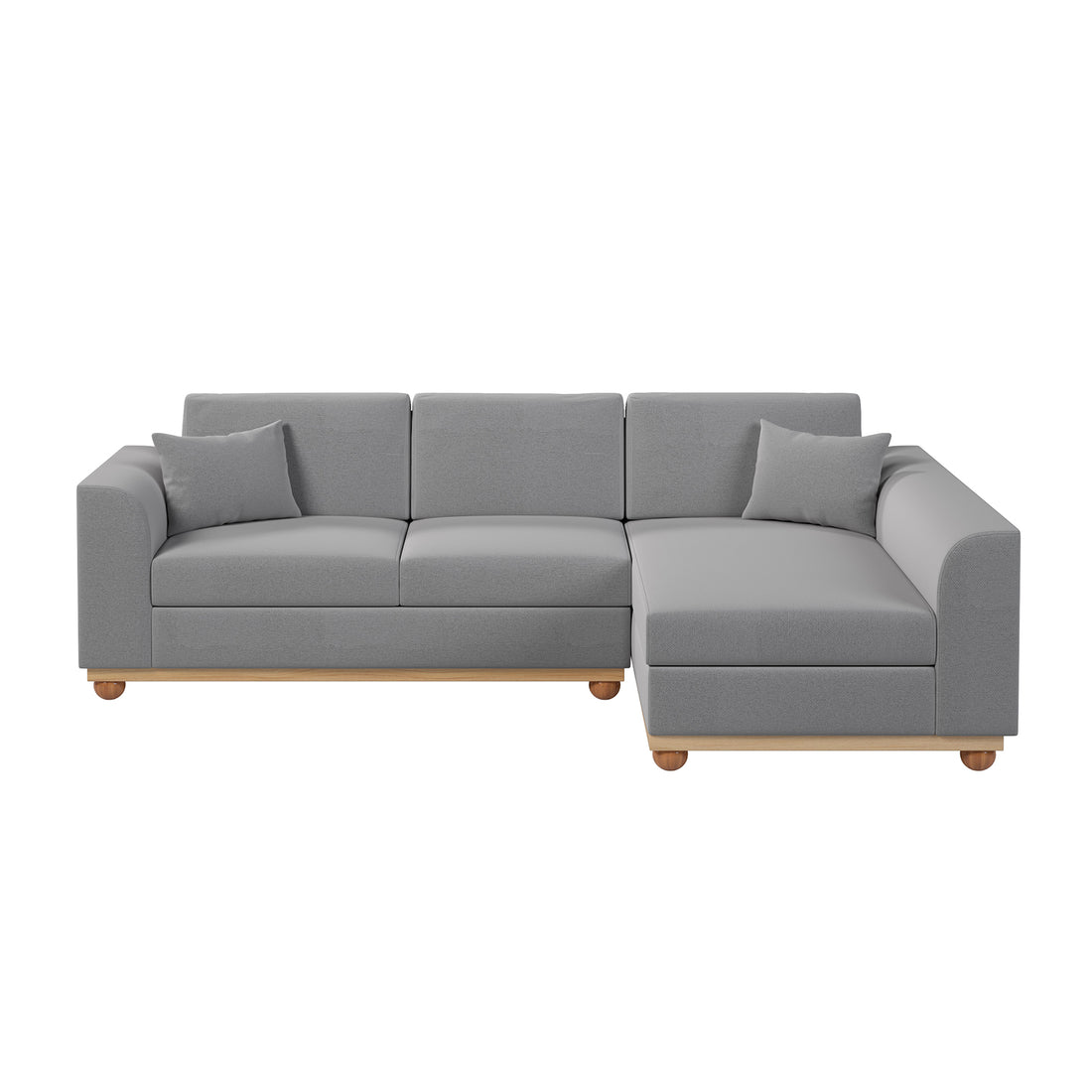Laylah 3 Seater Hardwood Fabric Sofa With Right Chaise, highlighting its plush cushions and sturdy construction, perfect for relaxation and style in a modern living space.