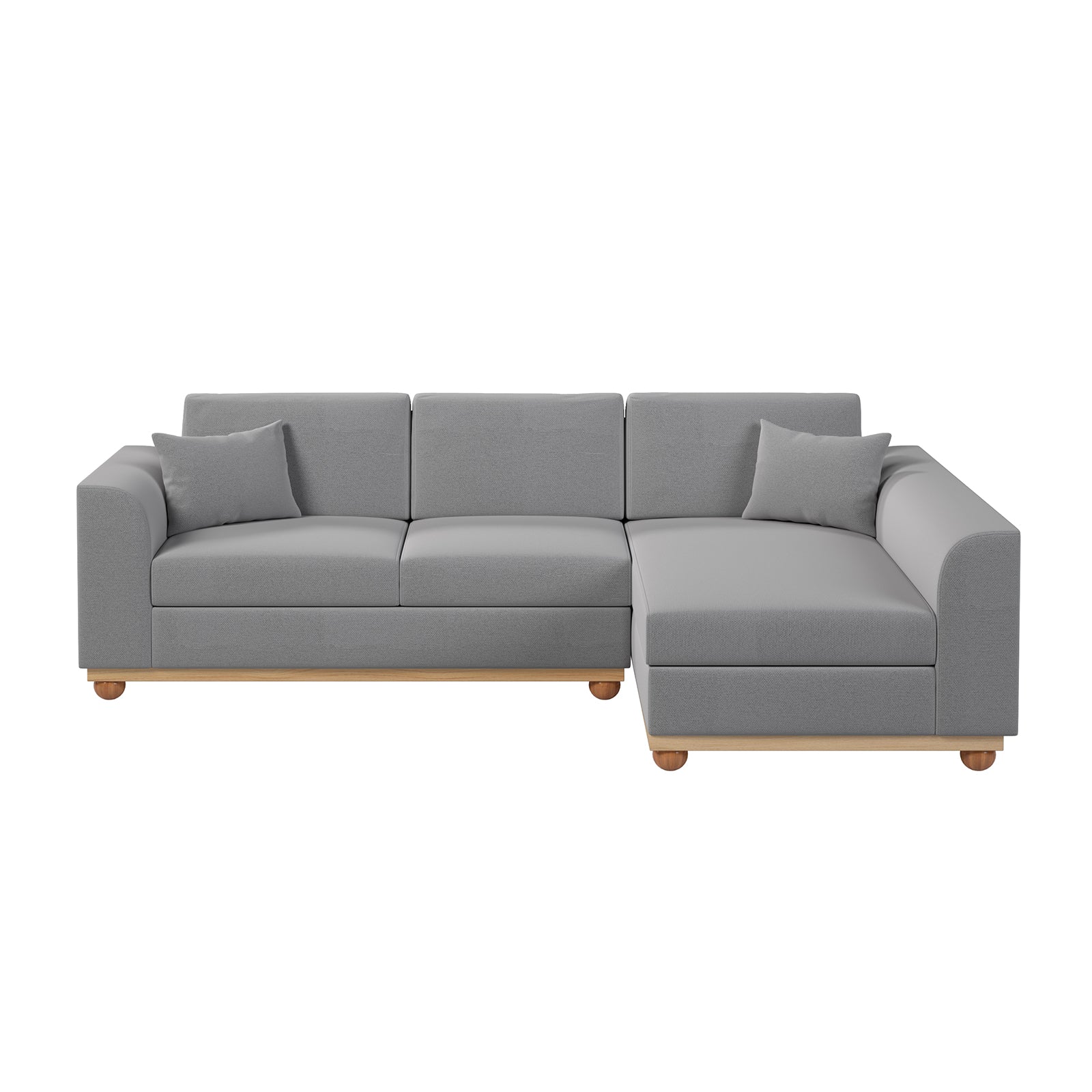 Laylah 3 Seater Hardwood Fabric Sofa With Right Chaise, highlighting its plush cushions and sturdy construction, perfect for relaxation and style in a modern living space.