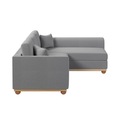 Laylah 3 Seater Hardwood Fabric Sofa With Right Chaise Ash featuring a sturdy frame, plush removable cushions, and elegant design details, perfectly blending comfort and style for modern living spaces.