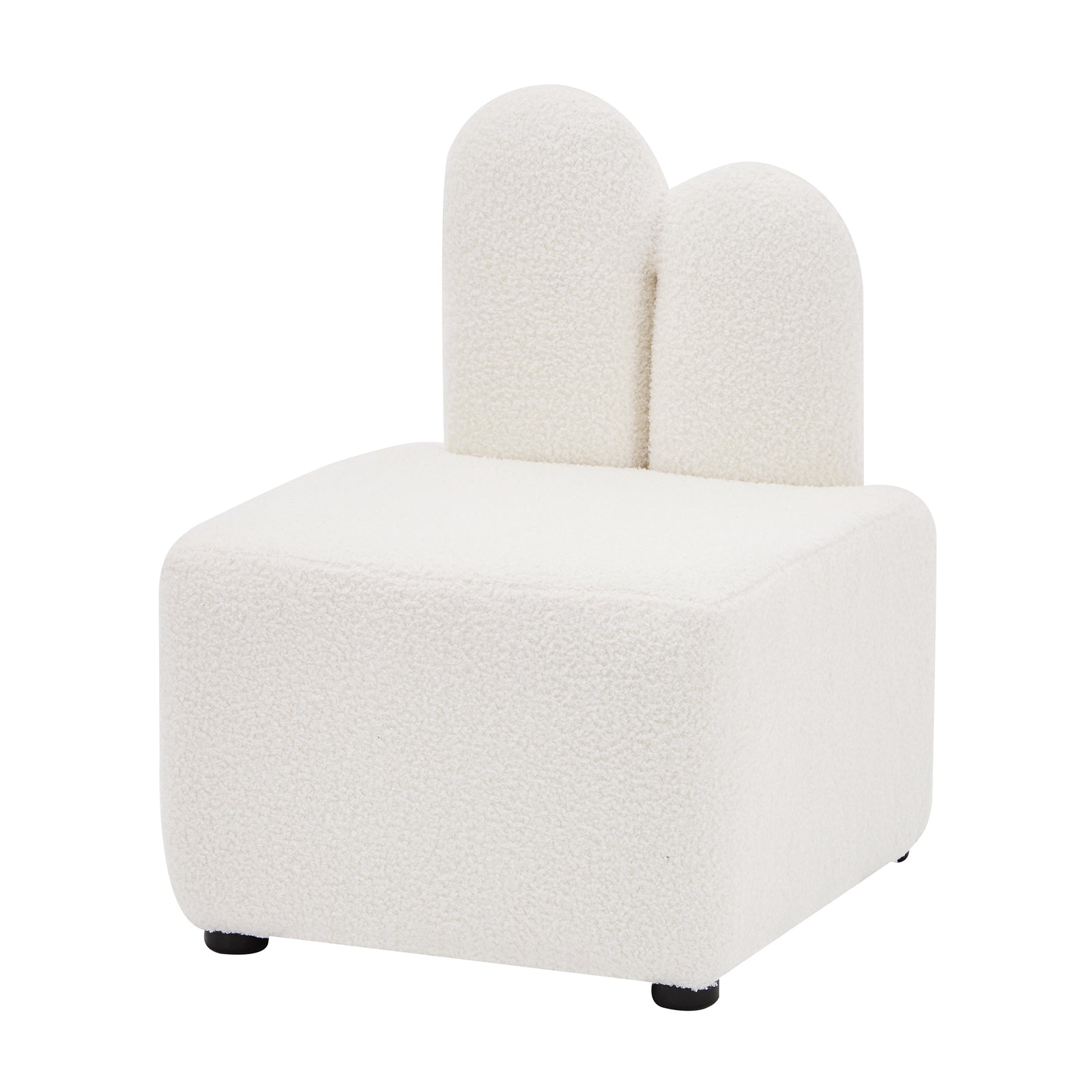 Lenore Boucle Plush Bunny Cushioned Kids Chair Cream White features a whimsical bunny-shaped backrest with plush boucle fabric and cushioned seat, designed for cozy, imaginative play and comfort.