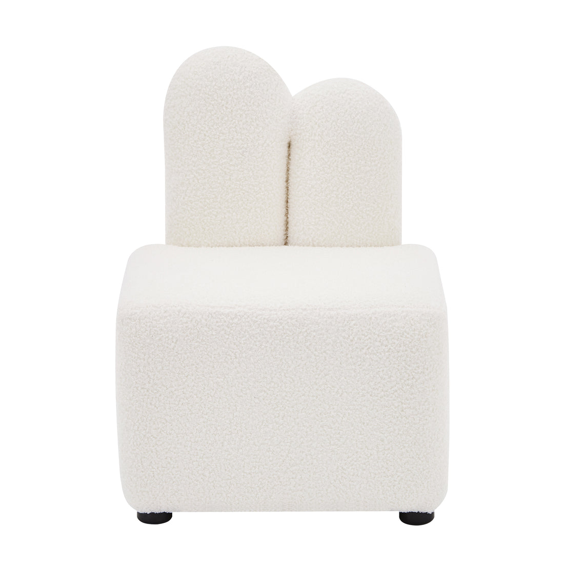 Lenore Boucle Plush Bunny Cushioned Kids Chair featuring a whimsical bunny-shaped backrest, plush foam padding, and soft boucle fabric, designed for comfort and play in children's spaces.