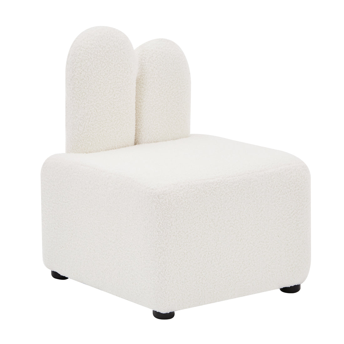 Lenore Boucle Plush Bunny Cushioned Kids Chair Cream White features bunny ears on a soft, boucle fabric seat, perfect for children's imaginative spaces, offering cozy comfort and playful design.