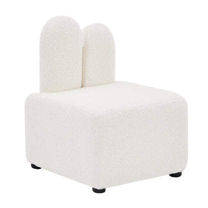 Lenore Boucle Plush Bunny Cushioned Kids Chair Cream White features bunny ears on a soft, boucle fabric seat, perfect for children's imaginative spaces, offering cozy comfort and playful design.