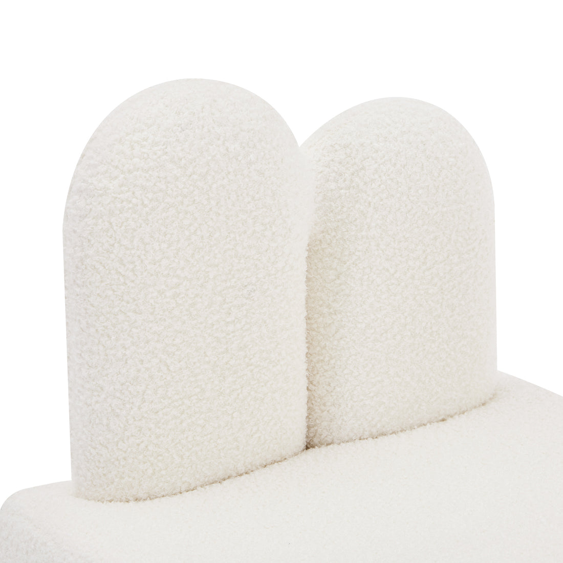 Lenore Boucle Plush Bunny Cushioned Kids Chair featuring a whimsical bunny-shaped backrest and soft boucle fabric, designed for comfort and playfulness in a child's space.