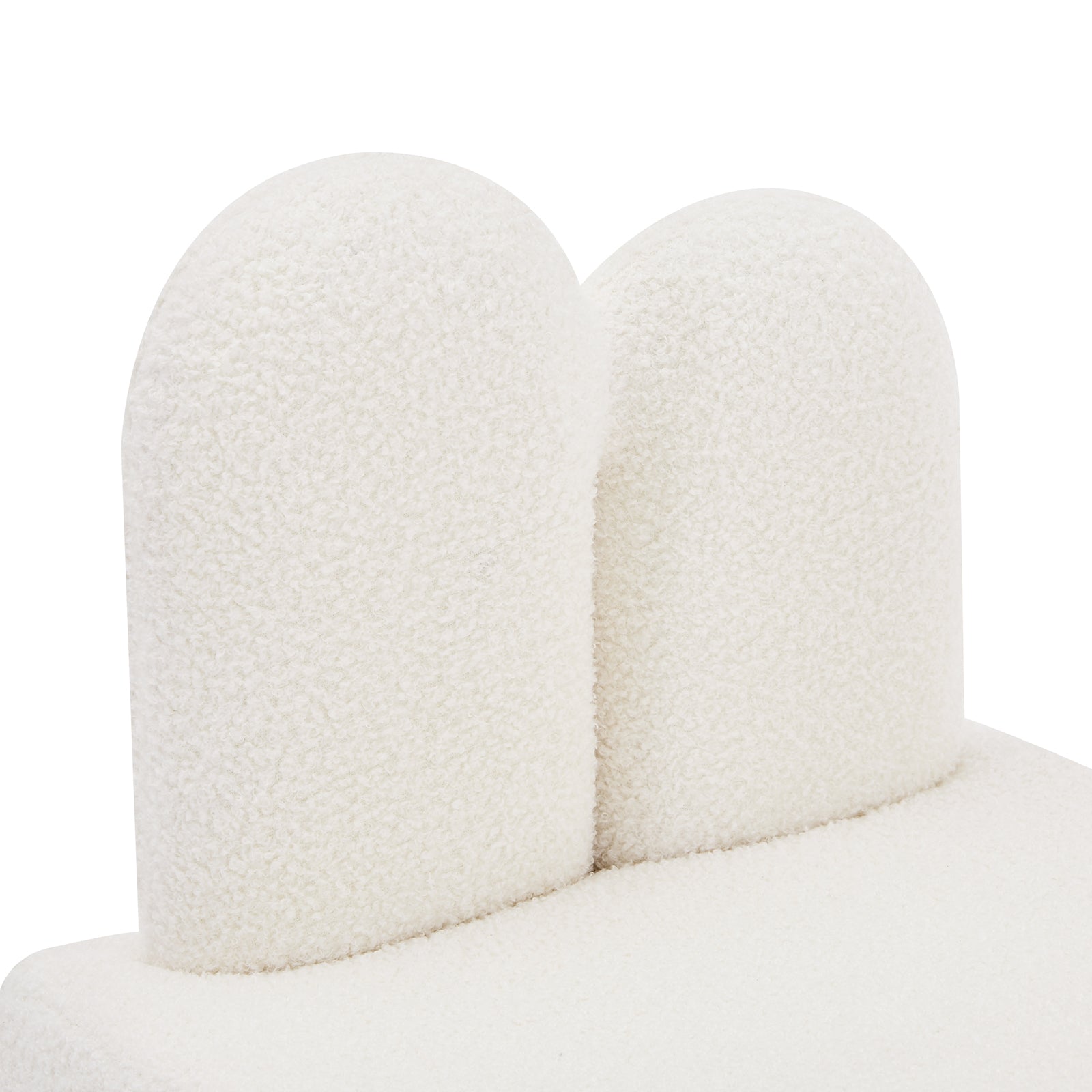 Lenore Boucle Plush Bunny Cushioned Kids Chair featuring a whimsical bunny-shaped backrest and soft boucle fabric, designed for comfort and playfulness in a child's space.