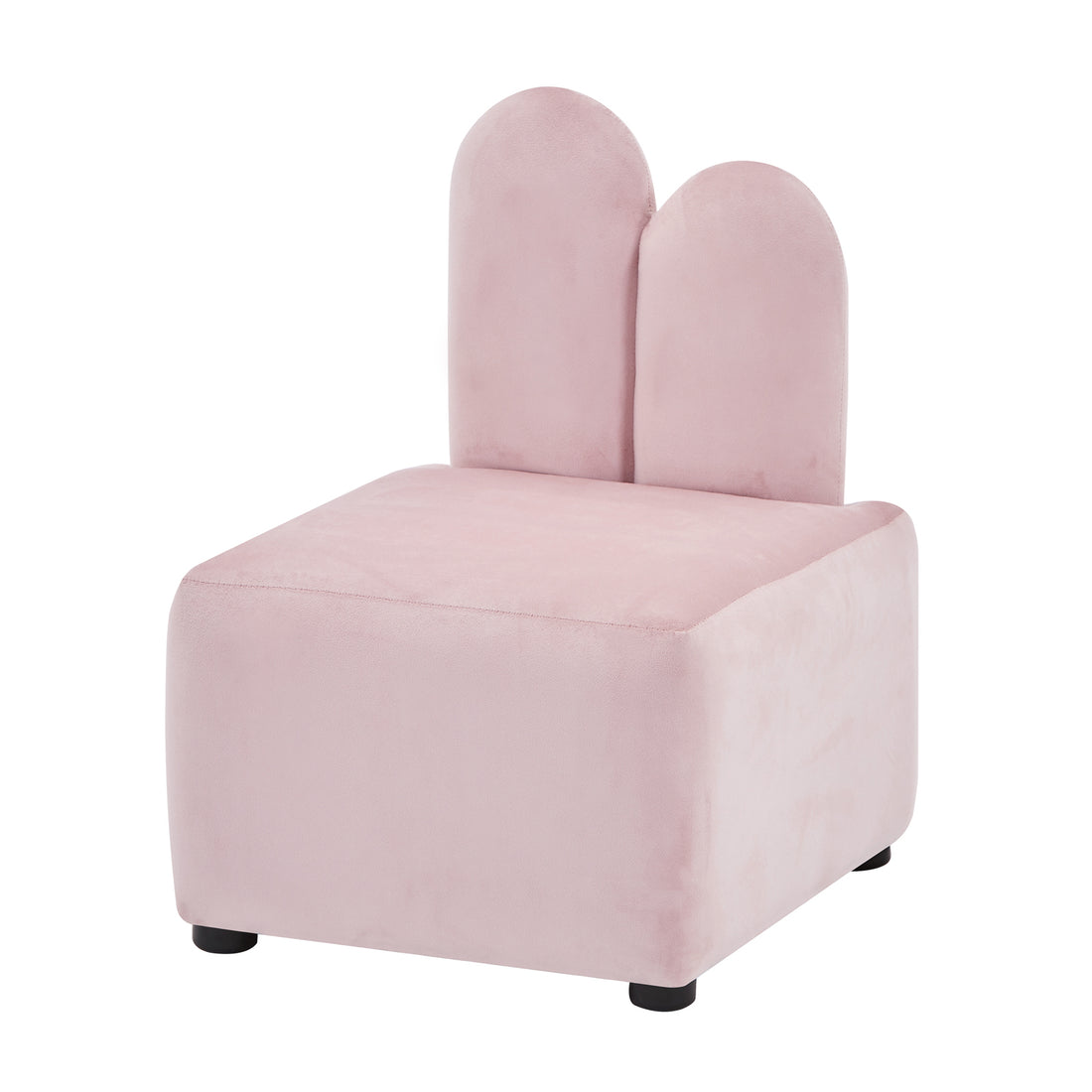 The Lenore Velvet Plush Bunny Cushioned Kids Chair - Light Pink features a soft velvet fabric, bunny ears backrest, and sturdy frame, perfect for adding charm and comfort to a child's room.