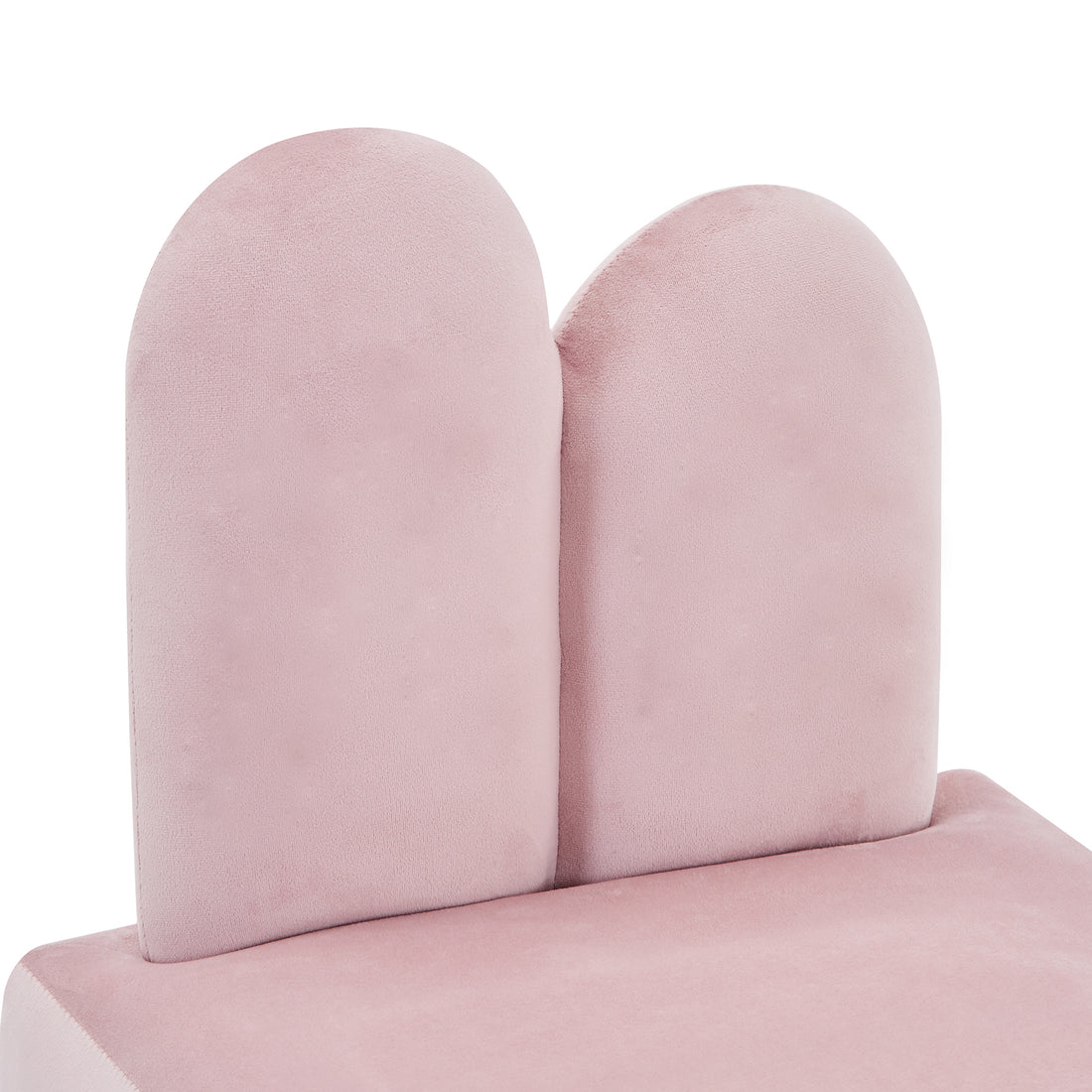 Lenore Velvet Plush Bunny Cushioned Kids Chair - Light Pink features a close-up of soft velvet fabric, showcasing adorable bunny ears and a plush, cushioned seat, perfect for children's comfort.