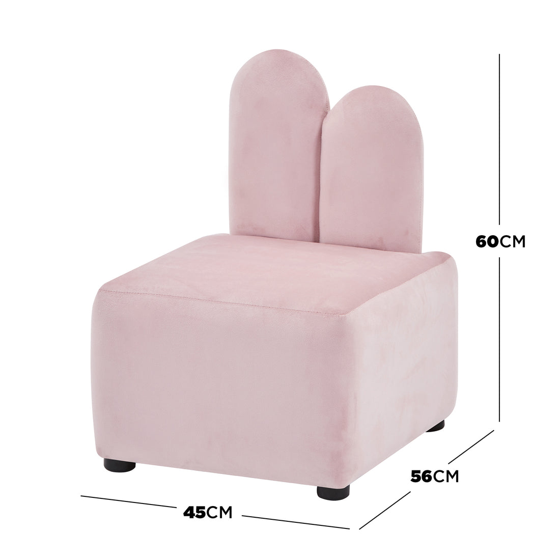 Lenore Velvet Plush Bunny Cushioned Kids Chair features a whimsical backrest with bunny ears, crafted in soft velvet. Ideal for kids' spaces, it combines playful design with cozy comfort.