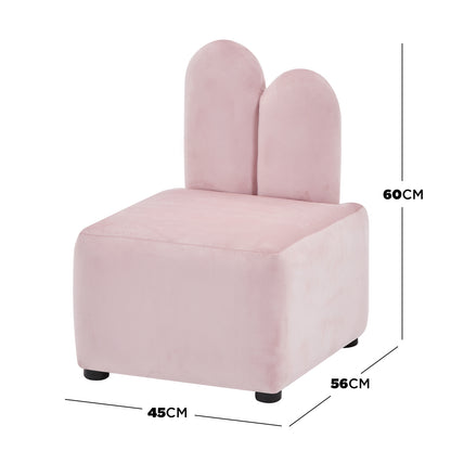 Lenore Velvet Plush Bunny Cushioned Kids Chair features a whimsical backrest with bunny ears, crafted in soft velvet. Ideal for kids' spaces, it combines playful design with cozy comfort.