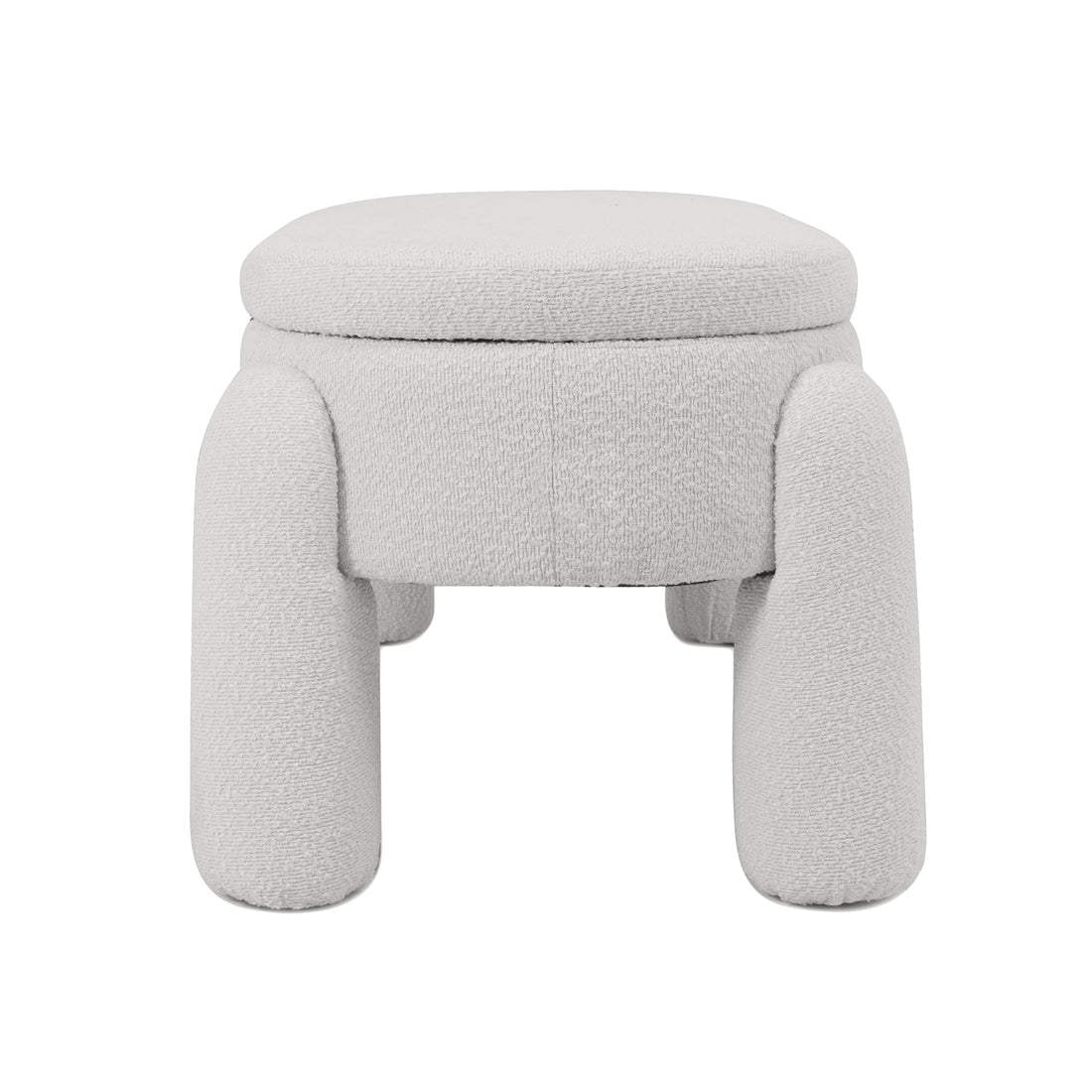 Lonea Bouclé Upholstered Bench w/ Storage Eggshell White, featuring soft boucle fabric with a plush surface, showcasing its hidden storage function and sleek design for modern interiors.
