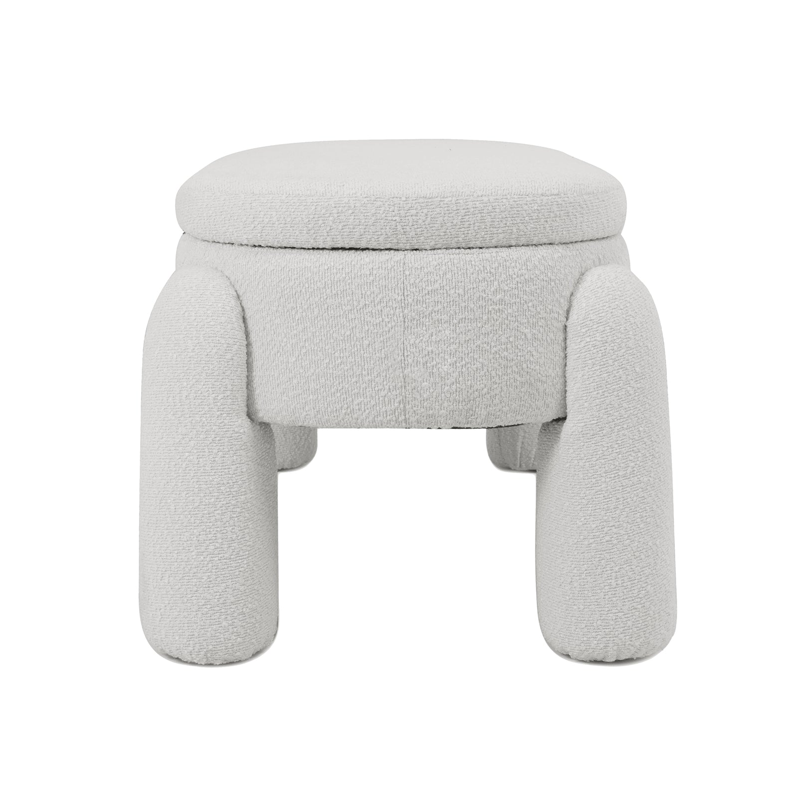 Lonea Bouclé Upholstered Bench w/ Storage Eggshell White, featuring soft boucle fabric with a plush surface, showcasing its hidden storage function and sleek design for modern interiors.
