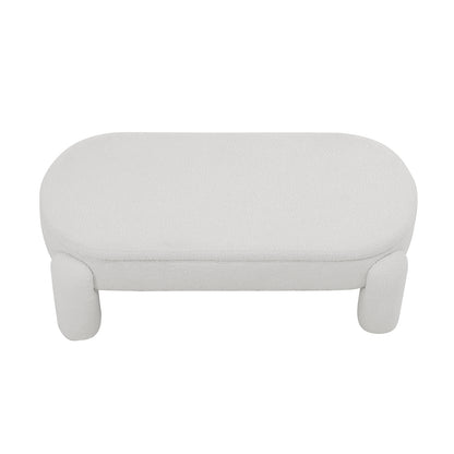 Lonea Bouclé Upholstered Bench w/ Storage Eggshell White, featuring luxurious boucle fabric and a hidden storage compartment, highlighting its sleek design and sturdy wood frame, perfect for modern interiors.
