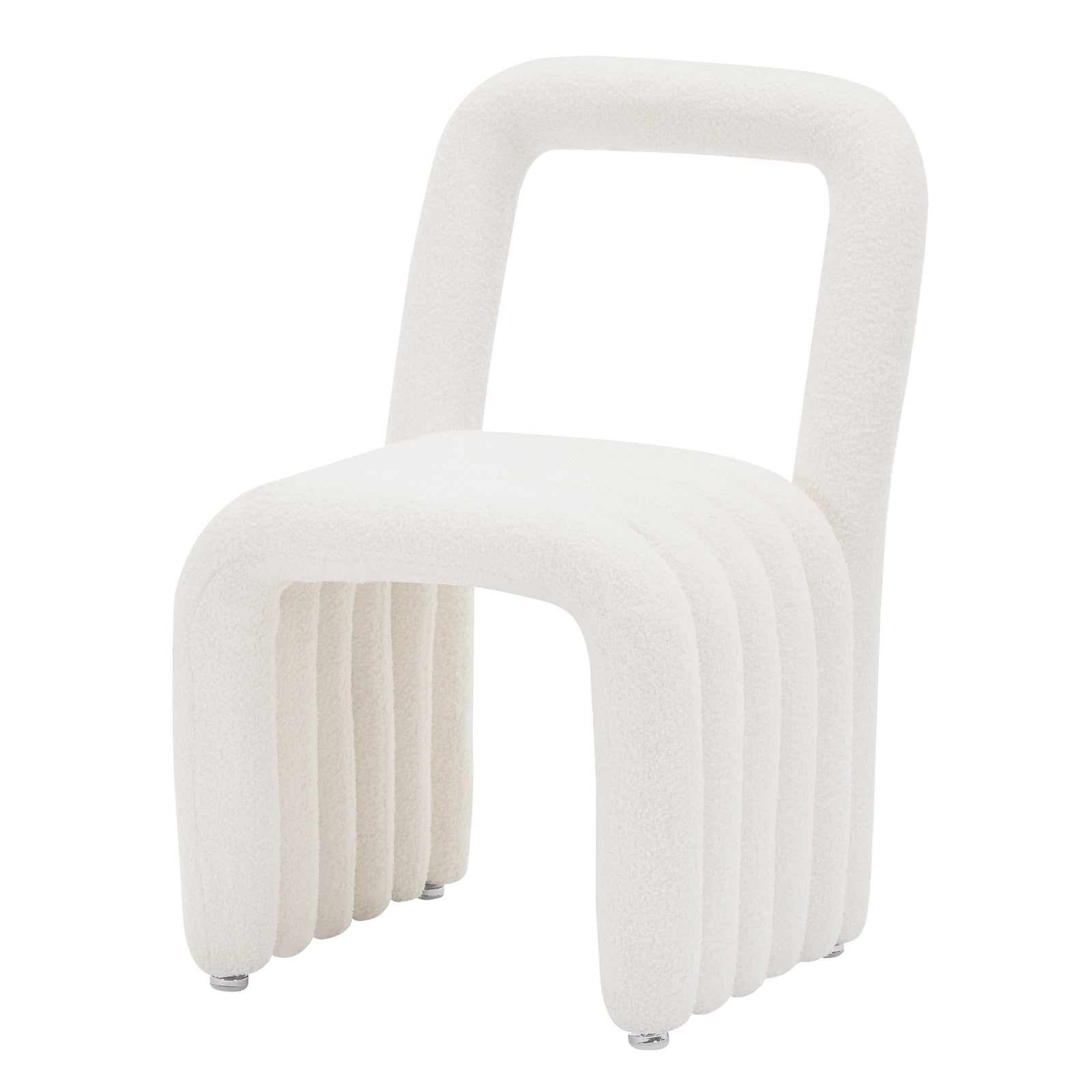 Lycus Boucle Cushioned Metal Frame Accent Chair Cream White with a curved back and handle, showcasing its sleek design and cushioned seat, perfect for modern living spaces.