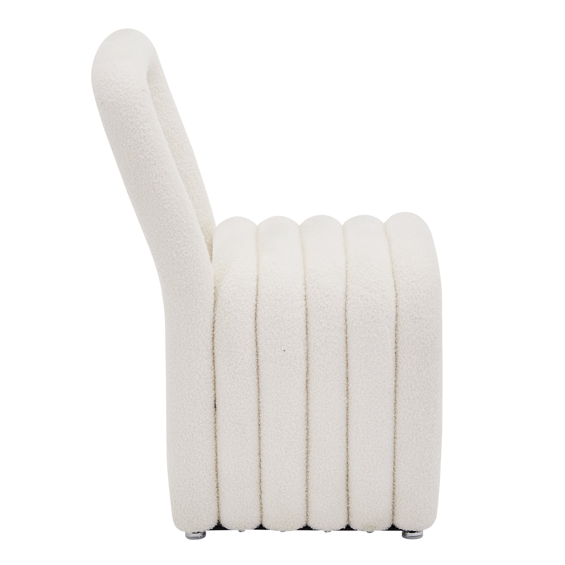 Lycus Boucle Cushioned Metal Frame Accent Chair Cream White, showcasing its plush high-density foam seat, luxurious boucle fabric texture, and sleek metal frame, designed for modern comfort and style.