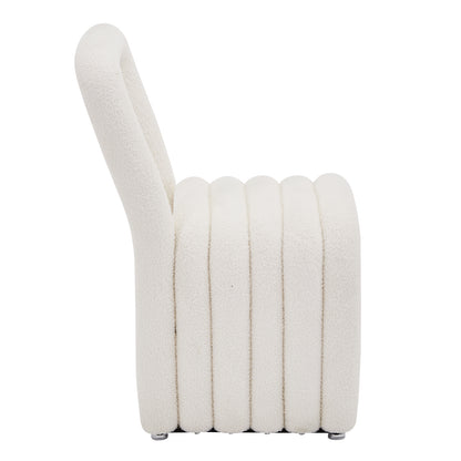 Lycus Boucle Cushioned Metal Frame Accent Chair Cream White, showcasing its plush high-density foam seat, luxurious boucle fabric texture, and sleek metal frame, designed for modern comfort and style.