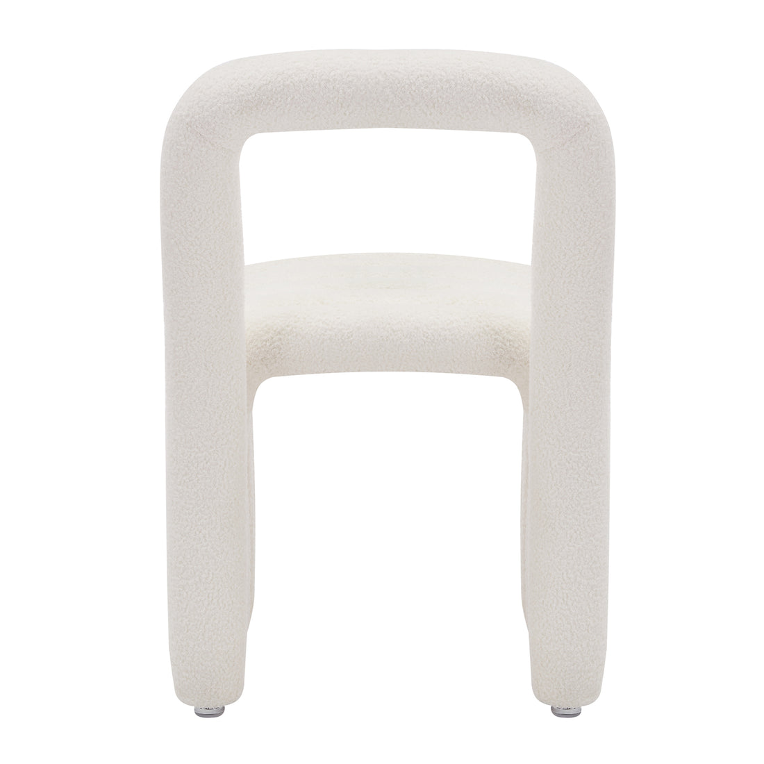 Lycus Boucle Cushioned Metal Frame Accent Chair Cream White featuring a curved back, plush cushioned seat, and sleek metal frame, showcasing modern design and comfort in a stylish, functional seating option.