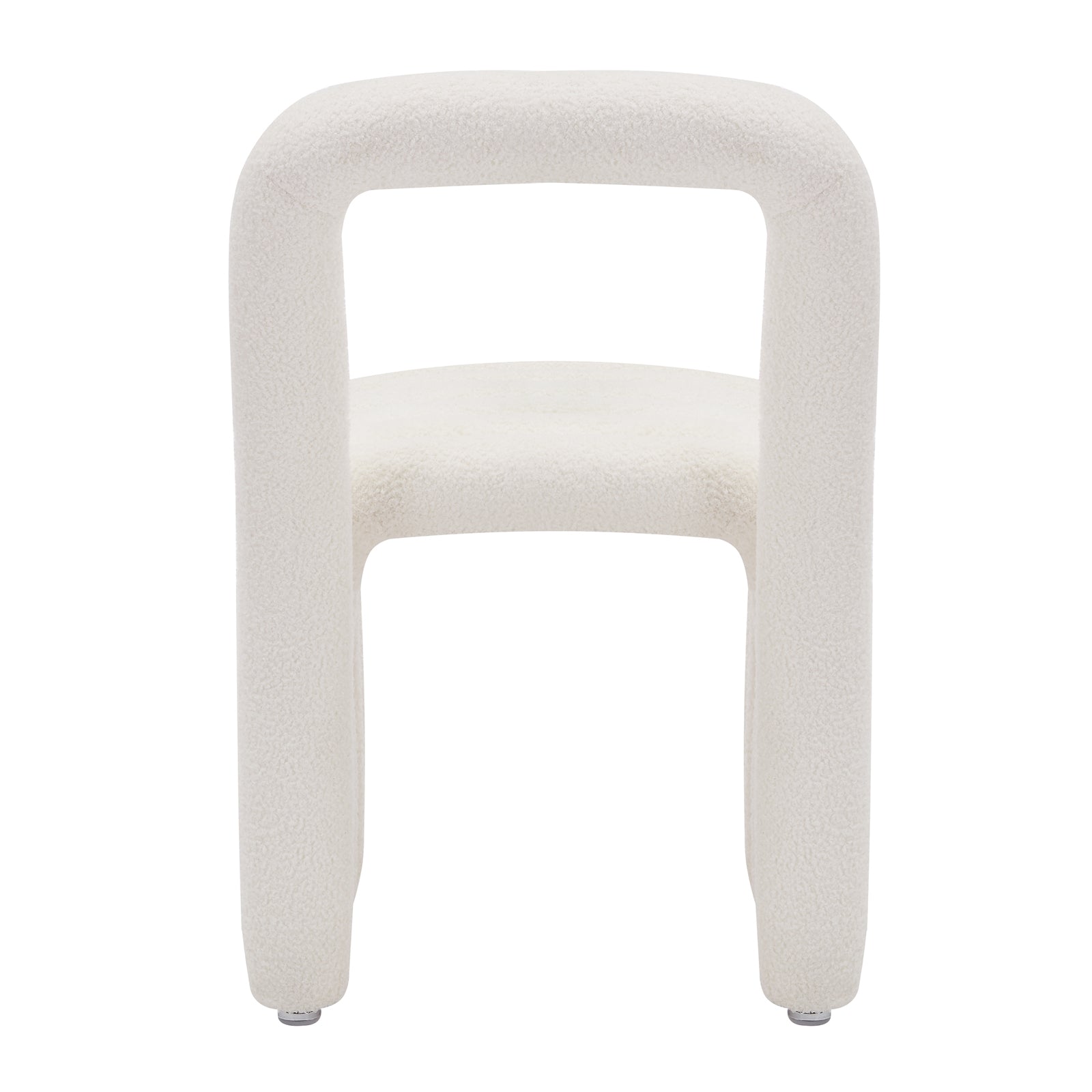 Lycus Boucle Cushioned Metal Frame Accent Chair Cream White featuring a curved back, plush cushioned seat, and sleek metal frame, showcasing modern design and comfort in a stylish, functional seating option.