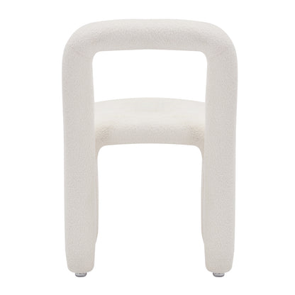 Lycus Boucle Cushioned Metal Frame Accent Chair Cream White featuring a curved back, plush cushioned seat, and sleek metal frame, showcasing modern design and comfort in a stylish, functional seating option.