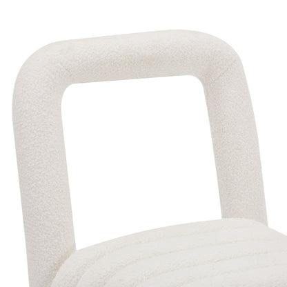 Lycus Boucle Cushioned Metal Frame Accent Chair Cream White, featuring a sleek metal frame and plush boucle fabric upholstery, highlighting its modern arched seating design and cushioned seat for ultimate comfort.