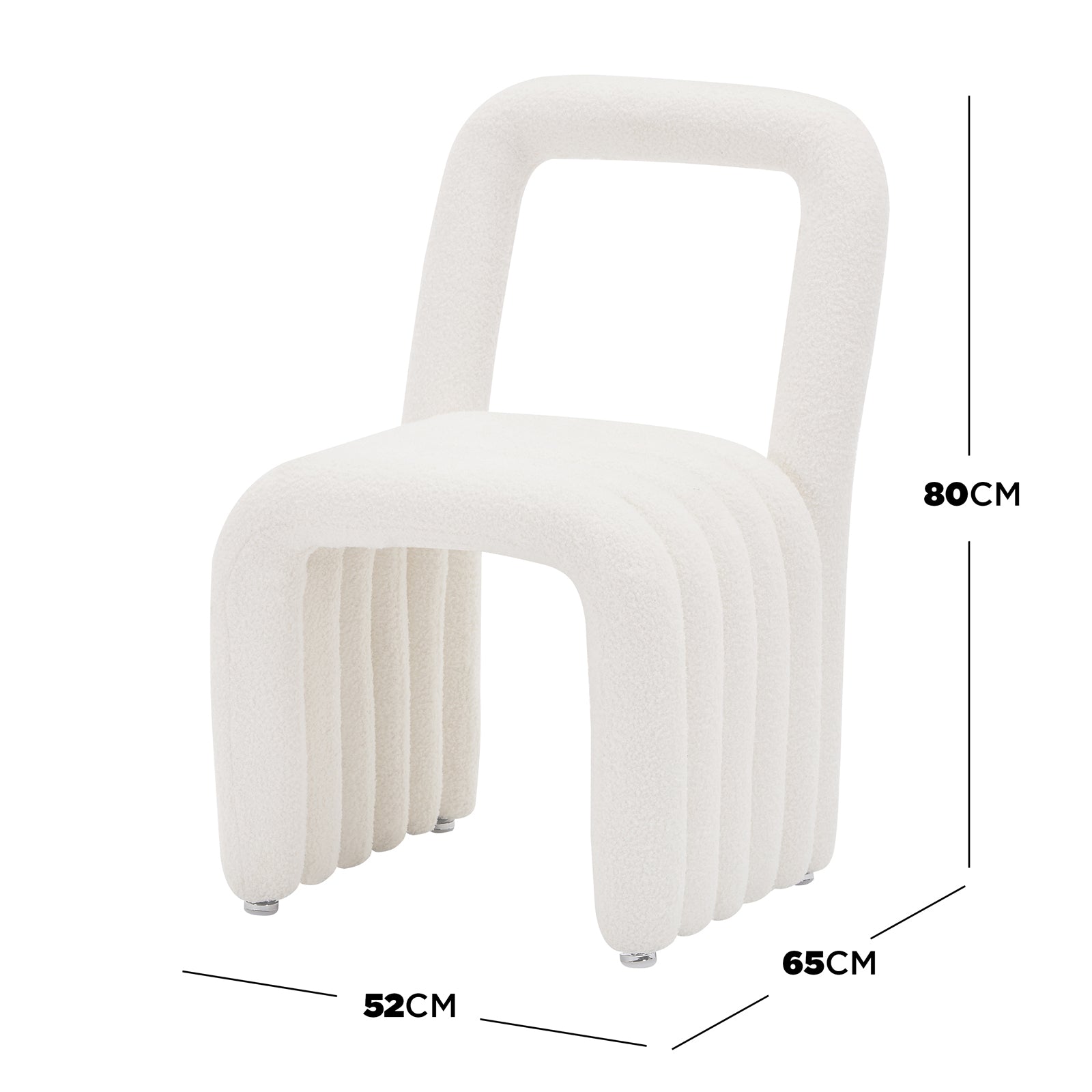 Lycus Boucle Cushioned Metal Frame Accent Chair features a sleek metal frame, plush foam seat, and arched backrest. Its design showcases modern elegance with luxurious boucle upholstery, offering ultimate comfort.