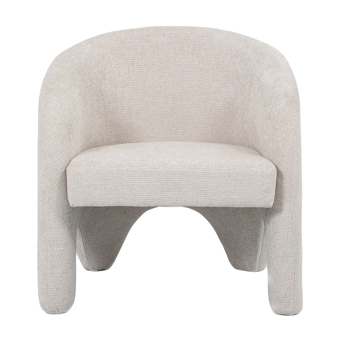 Close-up of Marlona Linen Chenille Accent Armchair, highlighting its plush chenille fabric and cushioned seat. Features a curved silhouette with sturdy wooden legs, emphasizing ergonomic design and elegant style.