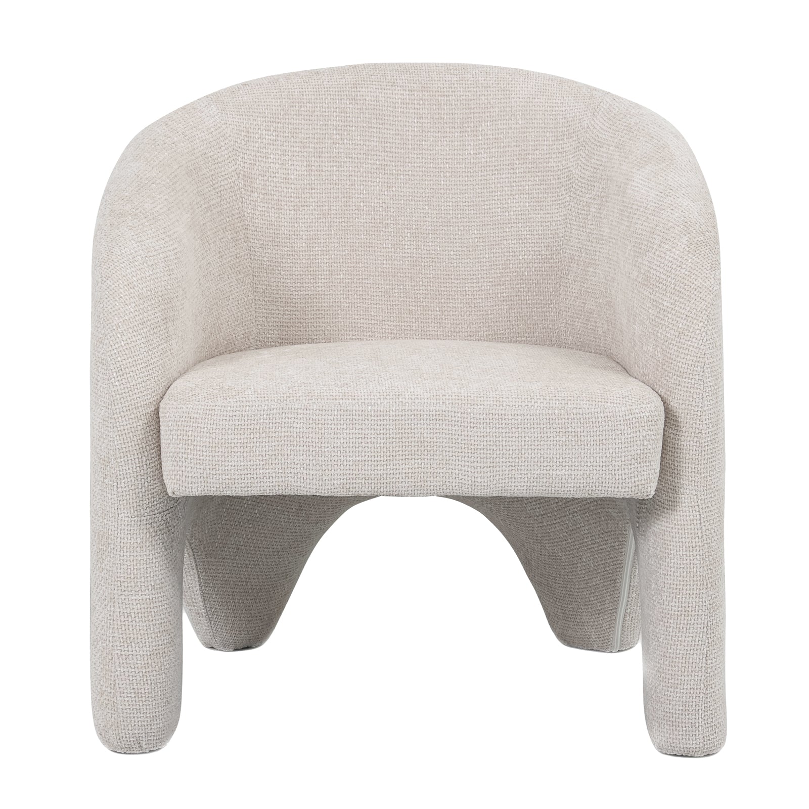 Close-up of Marlona Linen Chenille Accent Armchair, highlighting its plush chenille fabric and cushioned seat. Features a curved silhouette with sturdy wooden legs, emphasizing ergonomic design and elegant style.