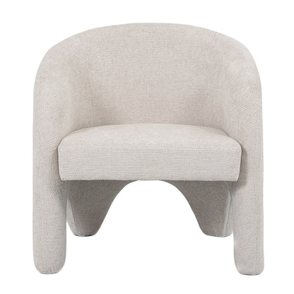Close-up of Marlona Linen Chenille Accent Armchair, highlighting its plush chenille fabric and cushioned seat. Features a curved silhouette with sturdy wooden legs, emphasizing ergonomic design and elegant style.