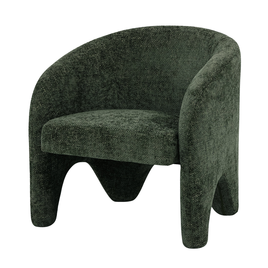 Close-up of Marlona Linen Chenille Accent Armchair showcasing its plush chenille fabric, ergonomic design, and cushioned seat, highlighting its elegant curves and sturdy wood frame for stylish comfort.